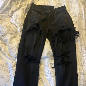 American Eagle Black Ripped Mom Jeans